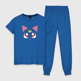 Женская пижама хлопок с принтом Guarding Cat в Тюмени, 100% хлопок | брюки и футболка прямого кроя, без карманов, на брюках мягкая резинка на поясе и по низу штанин | anime | sailor moon | аниме | сейлор мун