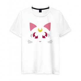 Мужская футболка хлопок с принтом Guarding Cat в Тюмени, 100% хлопок | прямой крой, круглый вырез горловины, длина до линии бедер, слегка спущенное плечо. | anime | sailor moon | аниме | сейлор мун
