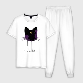 Мужская пижама хлопок с принтом Luna в Тюмени, 100% хлопок | брюки и футболка прямого кроя, без карманов, на брюках мягкая резинка на поясе и по низу штанин
 | anime | sailor moon | аниме | сейлор мун