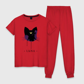 Женская пижама хлопок с принтом Luna в Тюмени, 100% хлопок | брюки и футболка прямого кроя, без карманов, на брюках мягкая резинка на поясе и по низу штанин | anime | sailor moon | аниме | сейлор мун