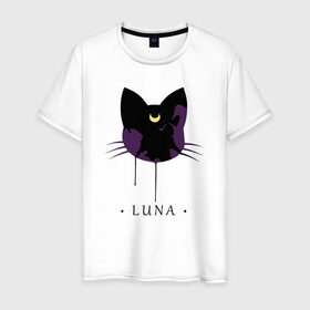 Мужская футболка хлопок с принтом Luna в Тюмени, 100% хлопок | прямой крой, круглый вырез горловины, длина до линии бедер, слегка спущенное плечо. | anime | sailor moon | аниме | сейлор мун