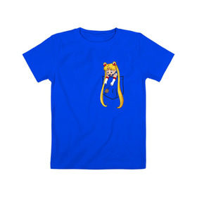 Детская футболка хлопок с принтом Little Pocket Moon в Тюмени, 100% хлопок | круглый вырез горловины, полуприлегающий силуэт, длина до линии бедер | Тематика изображения на принте: anime | sailor moon | аниме | сейлор мун