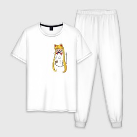 Мужская пижама хлопок с принтом Little Pocket Moon в Тюмени, 100% хлопок | брюки и футболка прямого кроя, без карманов, на брюках мягкая резинка на поясе и по низу штанин
 | anime | sailor moon | аниме | сейлор мун