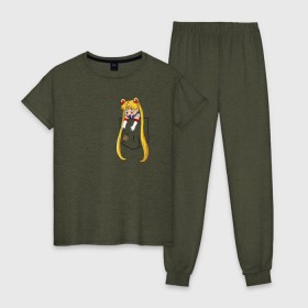 Женская пижама хлопок с принтом Little Pocket Moon в Тюмени, 100% хлопок | брюки и футболка прямого кроя, без карманов, на брюках мягкая резинка на поясе и по низу штанин | anime | sailor moon | аниме | сейлор мун