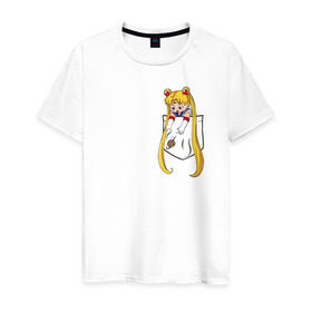Мужская футболка хлопок с принтом Little Pocket Moon в Тюмени, 100% хлопок | прямой крой, круглый вырез горловины, длина до линии бедер, слегка спущенное плечо. | Тематика изображения на принте: anime | sailor moon | аниме | сейлор мун