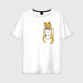 Женская футболка хлопок Oversize с принтом Little Pocket Moon в Тюмени, 100% хлопок | свободный крой, круглый ворот, спущенный рукав, длина до линии бедер
 | anime | sailor moon | аниме | сейлор мун