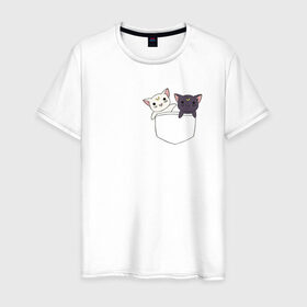 Мужская футболка хлопок с принтом Кисы в Тюмени, 100% хлопок | прямой крой, круглый вырез горловины, длина до линии бедер, слегка спущенное плечо. | anime | cat | sailor moon | аниме | кисы | сейлор мун