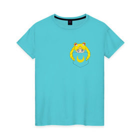 Женская футболка хлопок с принтом Луна в кармане в Тюмени, 100% хлопок | прямой крой, круглый вырез горловины, длина до линии бедер, слегка спущенное плечо | 