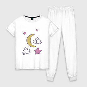 Женская пижама хлопок с принтом Луна в Тюмени, 100% хлопок | брюки и футболка прямого кроя, без карманов, на брюках мягкая резинка на поясе и по низу штанин | anime | sailor moon | аниме | сейлор мун