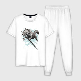 Мужская пижама хлопок с принтом The Swordswolf в Тюмени, 100% хлопок | брюки и футболка прямого кроя, без карманов, на брюках мягкая резинка на поясе и по низу штанин
 | дарк соулс