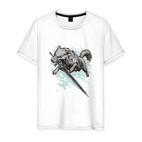 Мужская футболка хлопок с принтом The Swordswolf в Тюмени, 100% хлопок | прямой крой, круглый вырез горловины, длина до линии бедер, слегка спущенное плечо. | дарк соулс