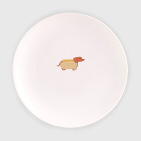 Тарелка с принтом Хот дог  в Тюмени, фарфор | диаметр - 210 мм
диаметр для нанесения принта - 120 мм | Тематика изображения на принте: год собаки | собака | такса