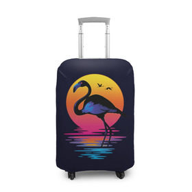 Чехол для чемодана 3D с принтом Фламинго дитя заката в Тюмени, 86% полиэфир, 14% спандекс | двустороннее нанесение принта, прорези для ручек и колес | закат | море | птица | ретро | стиль | фламинго