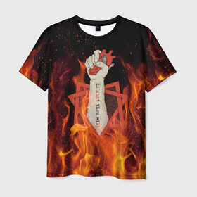Мужская футболка 3D с принтом Hot Heart в Тюмени, 100% полиэфир | прямой крой, круглый вырез горловины, длина до линии бедер | fire | heart | hot | satan | горячий | красный | культ | надписи | огниво | огонь | пекло | рок | рокнролл | рука | сатана | секта | сердце | сила | тату | черный | яркие