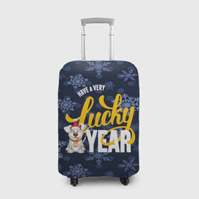 Чехол для чемодана 3D с принтом Lucky Year в Тюмени, 86% полиэфир, 14% спандекс | двустороннее нанесение принта, прорези для ручек и колес | new year | santa | год собаки | дед мороз | елка | елочки | новогодний | новый год | подарки | рождество | сантаклаус | снег | снежинки | собака