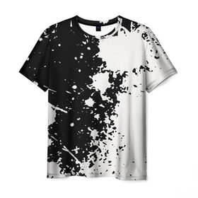 Мужская футболка 3D с принтом Брызги краски в Тюмени, 100% полиэфир | прямой крой, круглый вырез горловины, длина до линии бедер | абстракция | белое | брызги | краска | пятно | черное