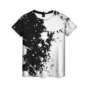 Женская футболка 3D с принтом Брызги краски в Тюмени, 100% полиэфир ( синтетическое хлопкоподобное полотно) | прямой крой, круглый вырез горловины, длина до линии бедер | абстракция | белое | брызги | краска | пятно | черное