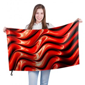 Флаг 3D с принтом Жидкие металл (красный) в Тюмени, 100% полиэстер | плотность ткани — 95 г/м2, размер — 67 х 109 см. Принт наносится с одной стороны | абстракция | блеск | блики | краска | линии | металл | отражение | узоры