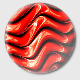 Значок с принтом Жидкие металл (красный) в Тюмени,  металл | круглая форма, металлическая застежка в виде булавки | Тематика изображения на принте: абстракция | блеск | блики | краска | линии | металл | отражение | узоры