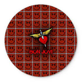 Коврик круглый с принтом Смайлы Bon Jovi в Тюмени, резина и полиэстер | круглая форма, изображение наносится на всю лицевую часть | Тематика изображения на принте: bon jovi | бон | бон джови | глэм | группа | джови | джон | рок | хард