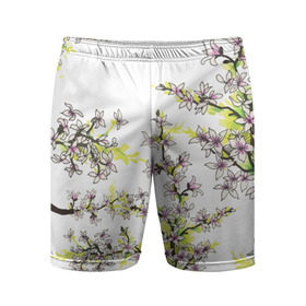 Мужские шорты 3D спортивные с принтом Сакура в Тюмени,  |  | арт | краска | прикольные | сакура | тропики | цветные | цветок | цветы | япония