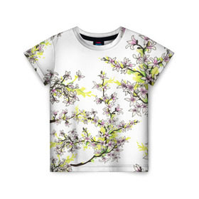 Детская футболка 3D с принтом Сакура в Тюмени, 100% гипоаллергенный полиэфир | прямой крой, круглый вырез горловины, длина до линии бедер, чуть спущенное плечо, ткань немного тянется | арт | краска | прикольные | сакура | тропики | цветные | цветок | цветы | япония