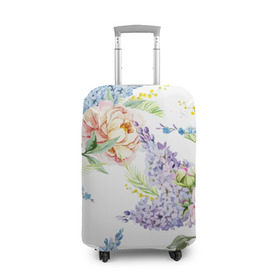 Чехол для чемодана 3D с принтом Сирень и Пионы в Тюмени, 86% полиэфир, 14% спандекс | двустороннее нанесение принта, прорези для ручек и колес | арт | краска | пион | пионы | прикольные | сирень | тропики | цветные | цветок | цветы