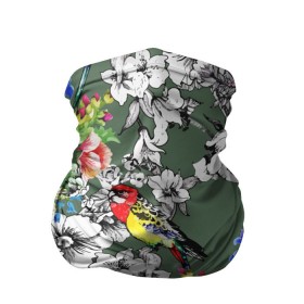 Бандана-труба 3D с принтом Райский остров в Тюмени, 100% полиэстер, ткань с особыми свойствами — Activecool | плотность 150‒180 г/м2; хорошо тянется, но сохраняет форму | арт | краска | попугаи | попугай | прикольные | рай | тропики | цветные | цветок | цветы