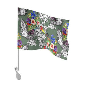 Флаг для автомобиля с принтом Райский остров в Тюмени, 100% полиэстер | Размер: 30*21 см | арт | краска | попугаи | попугай | прикольные | рай | тропики | цветные | цветок | цветы