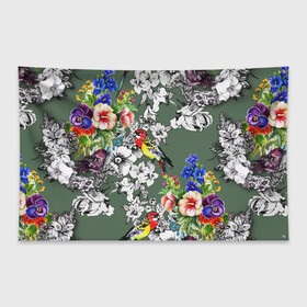 Флаг-баннер с принтом Райский остров в Тюмени, 100% полиэстер | размер 67 х 109 см, плотность ткани — 95 г/м2; по краям флага есть четыре люверса для крепления | арт | краска | попугаи | попугай | прикольные | рай | тропики | цветные | цветок | цветы