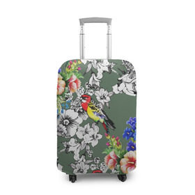 Чехол для чемодана 3D с принтом Райский остров в Тюмени, 86% полиэфир, 14% спандекс | двустороннее нанесение принта, прорези для ручек и колес | арт | краска | попугаи | попугай | прикольные | рай | тропики | цветные | цветок | цветы