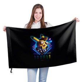 Флаг 3D с принтом Пикачу в Тюмени, 100% полиэстер | плотность ткани — 95 г/м2, размер — 67 х 109 см. Принт наносится с одной стороны | go | pikachu | pokemon | poket monster | нинтендо | пикачу | покемон | японская поп культура