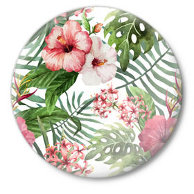 Значок с принтом Таинственный остров в Тюмени,  металл | круглая форма, металлическая застежка в виде булавки | vppdgryphon | арт | краска | остров | тропики | цветные | цветок | цветы