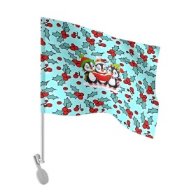 Флаг для автомобиля с принтом Пингвинчики в Тюмени, 100% полиэстер | Размер: 30*21 см | new year | santa | дед мороз | елка | елочки | новогодний | новый год | рождество | сантаклаус | снег | снежинки