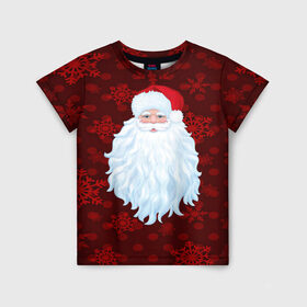 Детская футболка 3D с принтом Санта Клаус в Тюмени, 100% гипоаллергенный полиэфир | прямой крой, круглый вырез горловины, длина до линии бедер, чуть спущенное плечо, ткань немного тянется | christmas | new year | santa | дед мороз | елка | елочки | новогодний | новый год | рождество | сантаклаус | снег | снежинки
