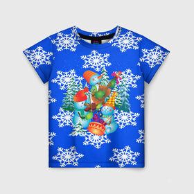 Детская футболка 3D с принтом Снеговики в Тюмени, 100% гипоаллергенный полиэфир | прямой крой, круглый вырез горловины, длина до линии бедер, чуть спущенное плечо, ткань немного тянется | christmas | new year | santa | дед мороз | елка | елочки | новогодний | новый год | рождество | сантаклаус | снег | снежинки
