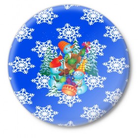 Значок с принтом Снеговики в Тюмени,  металл | круглая форма, металлическая застежка в виде булавки | christmas | new year | santa | дед мороз | елка | елочки | новогодний | новый год | рождество | сантаклаус | снег | снежинки