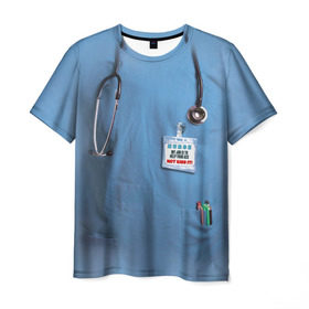 Мужская футболка 3D с принтом Костюм врача в Тюмени, 100% полиэфир | прямой крой, круглый вырез горловины, длина до линии бедер | Тематика изображения на принте: больница | врач | градусник | доктор | интерн | клиника | медбрат | медсестра | поликлиника | стетоскоп | фонендоскоп