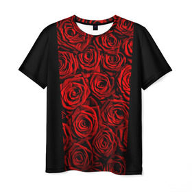 Мужская футболка 3D с принтом Унисекс / Красные розы в Тюмени, 100% полиэфир | прямой крой, круглый вырез горловины, длина до линии бедер | букет | красный | лепестки | модные | полосы | природа | растения | розочки | розы | сад | тренды | цвет | цветы | черный