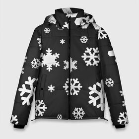 Мужская зимняя куртка 3D с принтом Снежинки в Тюмени, верх — 100% полиэстер; подкладка — 100% полиэстер; утеплитель — 100% полиэстер | длина ниже бедра, свободный силуэт Оверсайз. Есть воротник-стойка, отстегивающийся капюшон и ветрозащитная планка. 

Боковые карманы с листочкой на кнопках и внутренний карман на молнии. | Тематика изображения на принте: christmas | new year | santa | дед мороз | елка | елочки | новогодний | новый год | рождество | сантаклаус | снег | снежинки