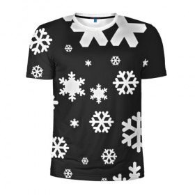 Мужская футболка 3D спортивная с принтом Снежинки в Тюмени, 100% полиэстер с улучшенными характеристиками | приталенный силуэт, круглая горловина, широкие плечи, сужается к линии бедра | christmas | new year | santa | дед мороз | елка | елочки | новогодний | новый год | рождество | сантаклаус | снег | снежинки