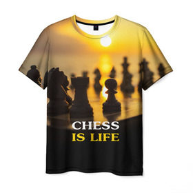Мужская футболка 3D с принтом Шахматы - это жизнь в Тюмени, 100% полиэфир | прямой крой, круглый вырез горловины, длина до линии бедер | chess | game | sport | гроссмейстер | закат | игра | интеллект | солнце | спорт | фигура | шахматист | шахматы