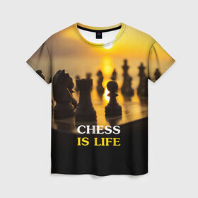 Женская футболка 3D с принтом Шахматы - это жизнь в Тюмени, 100% полиэфир ( синтетическое хлопкоподобное полотно) | прямой крой, круглый вырез горловины, длина до линии бедер | chess | game | sport | гроссмейстер | закат | игра | интеллект | солнце | спорт | фигура | шахматист | шахматы
