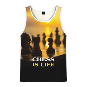 Мужская майка 3D с принтом Шахматы - это жизнь в Тюмени, 100% полиэстер | круглая горловина, приталенный силуэт, длина до линии бедра. Пройма и горловина окантованы тонкой бейкой | Тематика изображения на принте: chess | game | sport | гроссмейстер | закат | игра | интеллект | солнце | спорт | фигура | шахматист | шахматы