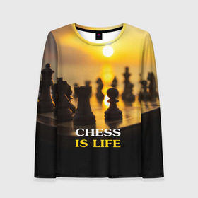 Женский лонгслив 3D с принтом Шахматы - это жизнь в Тюмени, 100% полиэстер | длинные рукава, круглый вырез горловины, полуприлегающий силуэт | chess | game | sport | гроссмейстер | закат | игра | интеллект | солнце | спорт | фигура | шахматист | шахматы