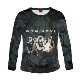 Женский лонгслив 3D с принтом Группа Bon Jovi в Тюмени, 100% полиэстер | длинные рукава, круглый вырез горловины, полуприлегающий силуэт | bon jovi | бон | бон джови | глэм | группа | джови | джон | рок | хард