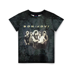 Детская футболка 3D с принтом Группа Bon Jovi в Тюмени, 100% гипоаллергенный полиэфир | прямой крой, круглый вырез горловины, длина до линии бедер, чуть спущенное плечо, ткань немного тянется | bon jovi | бон | бон джови | глэм | группа | джови | джон | рок | хард