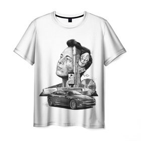 Мужская футболка 3D с принтом Илон Маск в Тюмени, 100% полиэфир | прямой крой, круглый вырез горловины, длина до линии бедер | hyperloop | pay pal | space x | tesla | гений | день космонавтики | полет на марс | тесла | электрокар | электромобиль