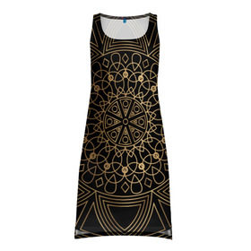 Платье-майка 3D с принтом Золотая мандала в Тюмени, 100% полиэстер | полуприлегающий силуэт, широкие бретели, круглый вырез горловины, удлиненный подол сзади. | орнамент | узоры | фрактал