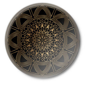 Значок с принтом Золотая мандала в Тюмени,  металл | круглая форма, металлическая застежка в виде булавки | орнамент | узоры | фрактал